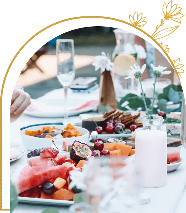 A table with many different foods on it